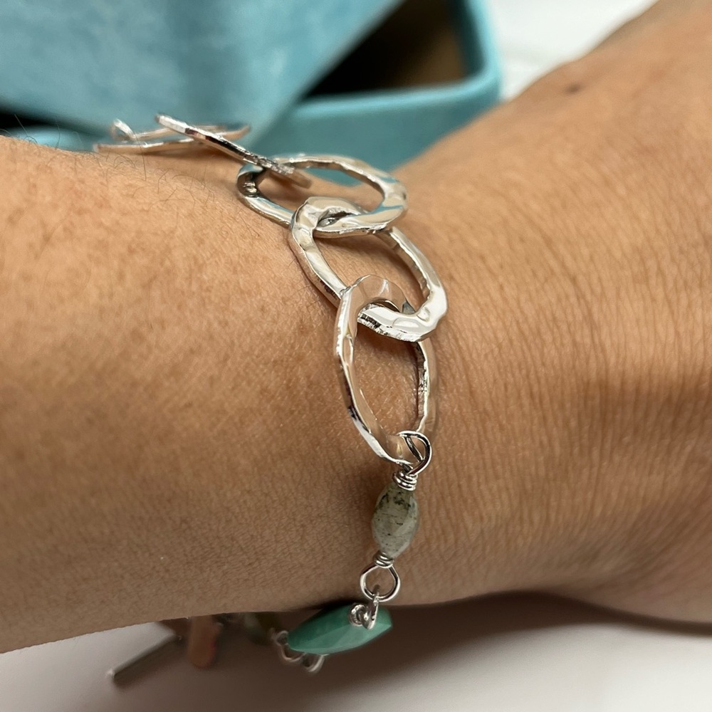 Vintage QVC Friday Rocks Sterling Silver Turquoise Bracelet, 7”